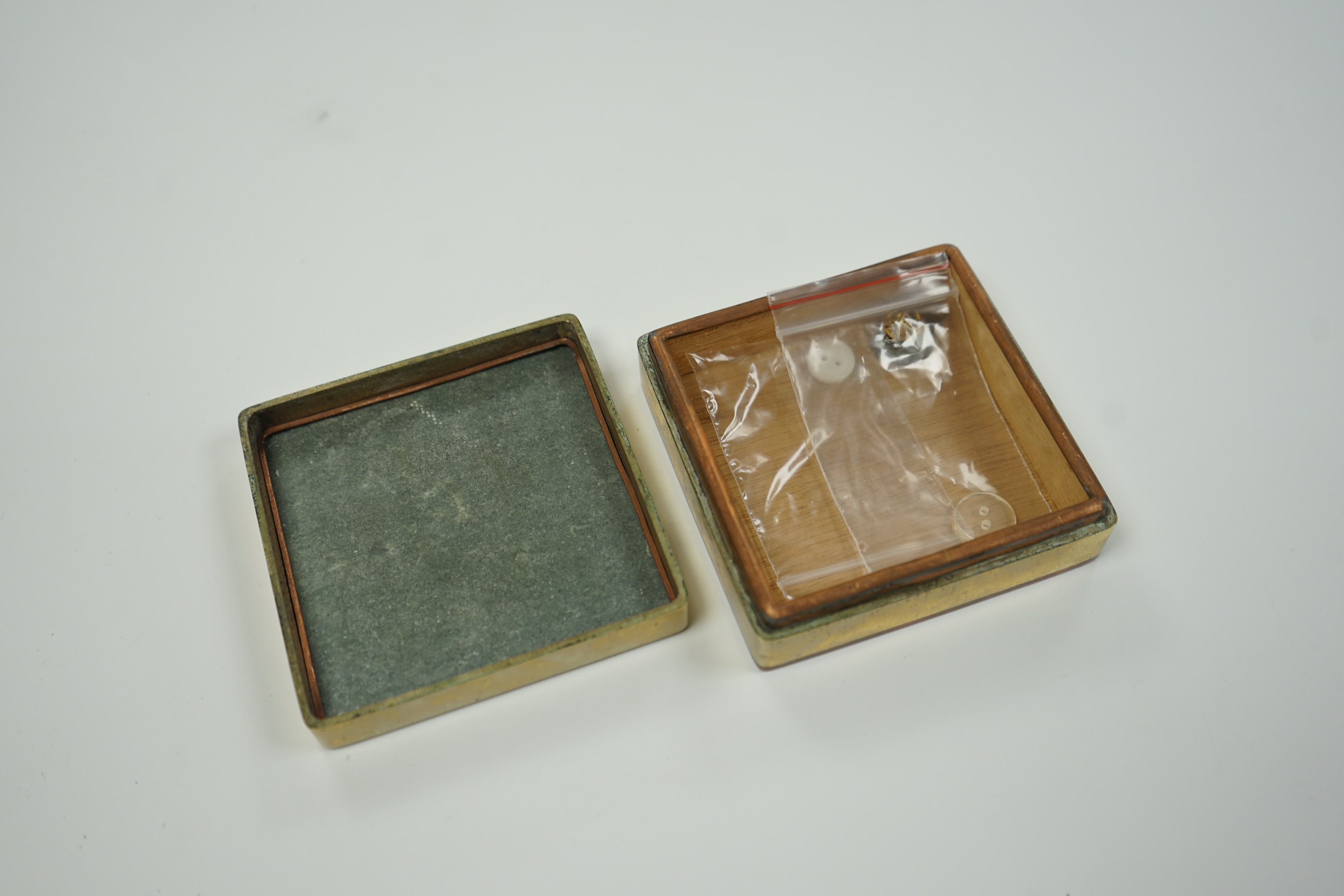 A Chinese paktong ink box, 9.5cm